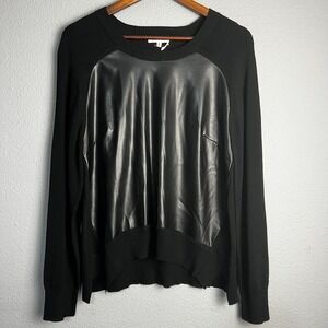 Another Love Moira Faux Leather Panel Sweater Pullover‎ Knit Top Black Size S